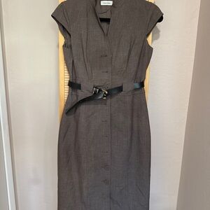 Calvin Klein Charcoal Belted Midi Dress
